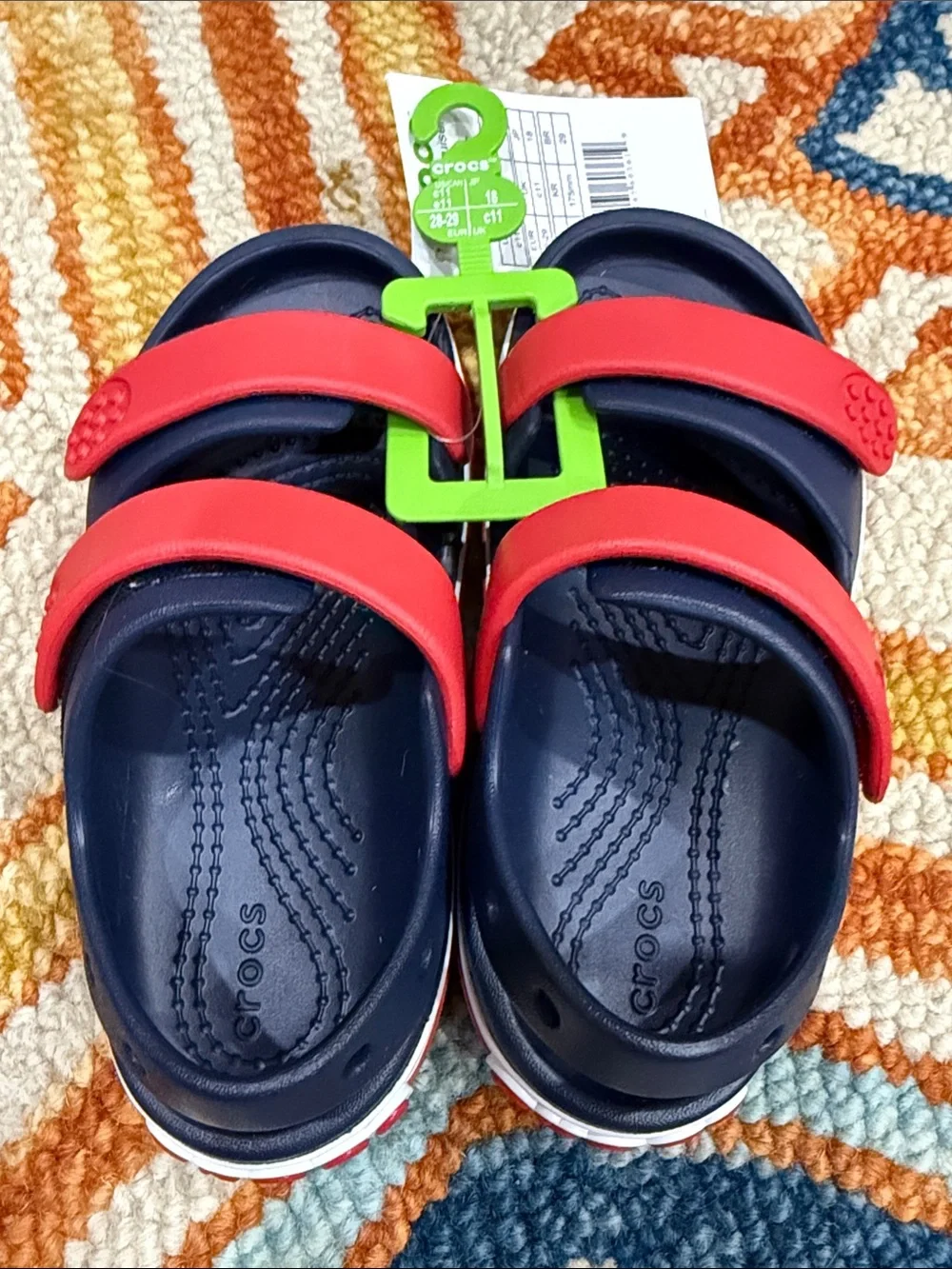 CROCS Kids Navy Blue Sandals with Adjustable Red Straps